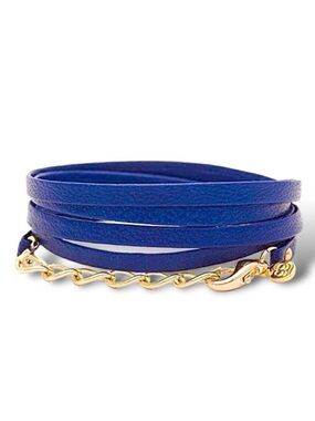 NWT Gorjana Graham Five Wrap Bracelet Dark Blue Leather 18K Plated Chain